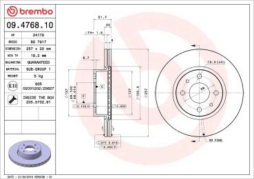 Front brake disc(s) (09.4768.10), Ø 257 x 20 mm, ventilated